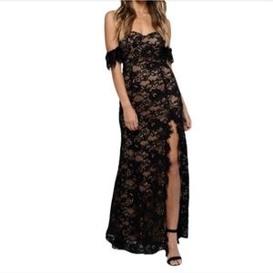 Tobi One Way Black Lace Thigh High Slit Maxi Dress Size Small